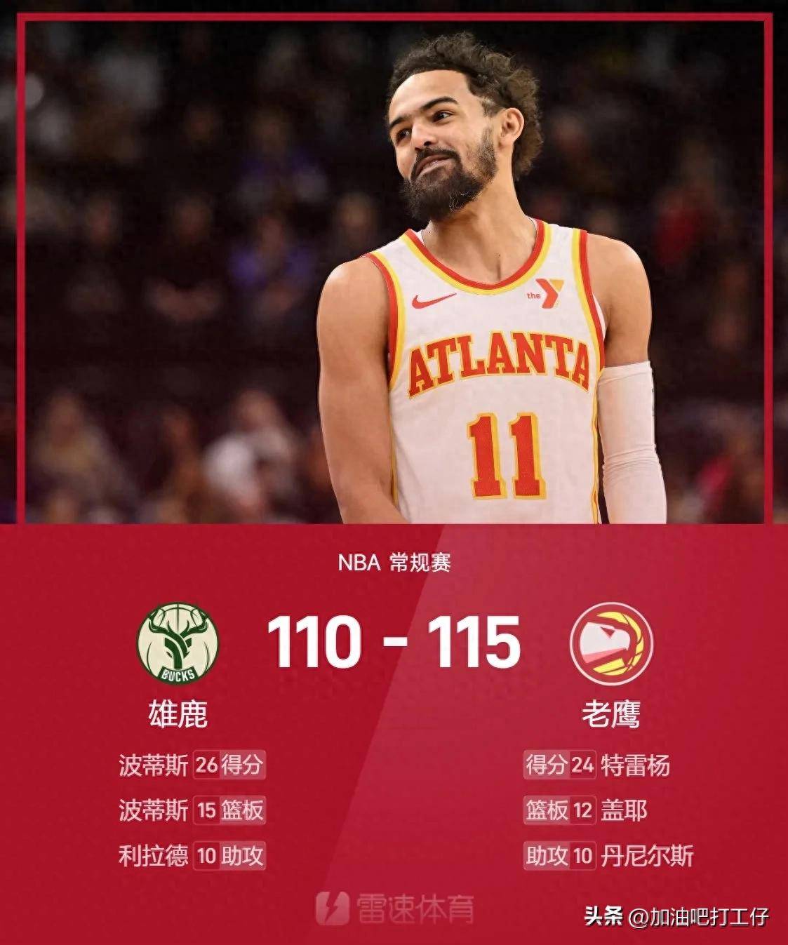 雄鹿主帅赞球员努力不怨运气